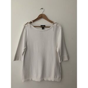Lauren Ralph Lauren 100% Cotton Sweater Boat Neck Ties On Shoulders White SZ XL